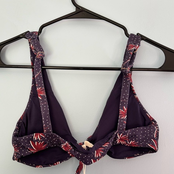 Eberjey Womens Cassidy Bikini Top Size XS Botanical Polka Dots Tie Front Navy - Picture 2 of 5